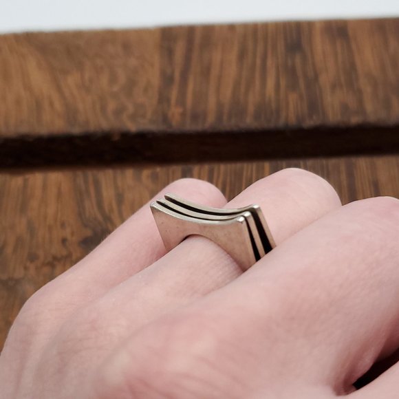 Size 6.75 925 Sterling Silver Unique Handmade Folded Design Ring - Picture 3 of 8